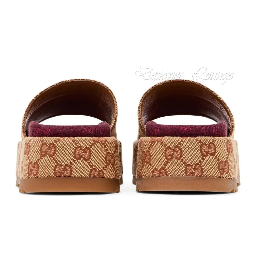 NEW GUCCI Angelina GG Beige Monogram Platform Slide Sandals Size EU 41.5 US 11.5
